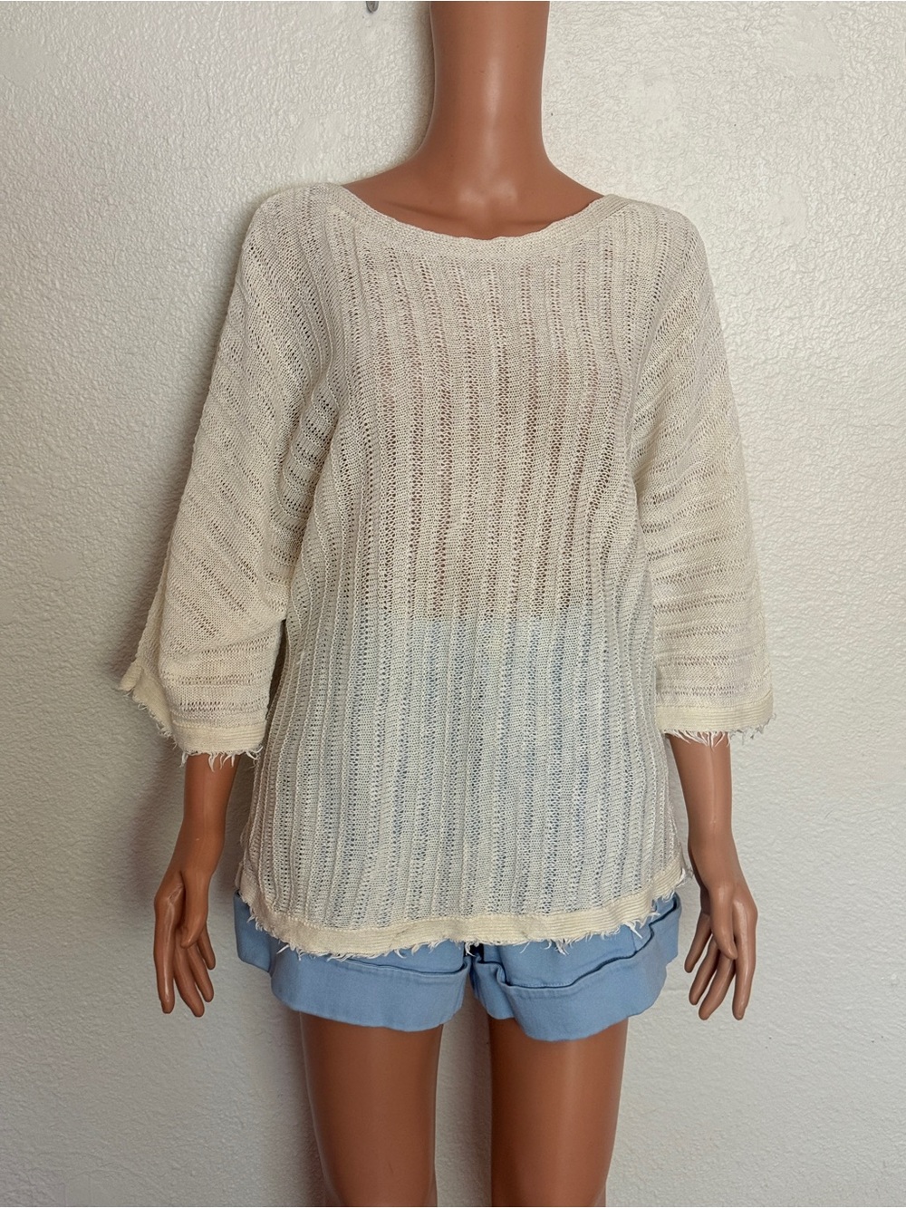 Coldwater Creek 100% Linen Open Knit Sweater Sz XL  Coastal Minimalism Cottage